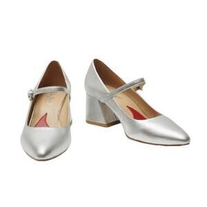 Claudia Lisotta Mary Jane Block Heels MARYJANE-SIL Silver Metallic  NEW US 8 M